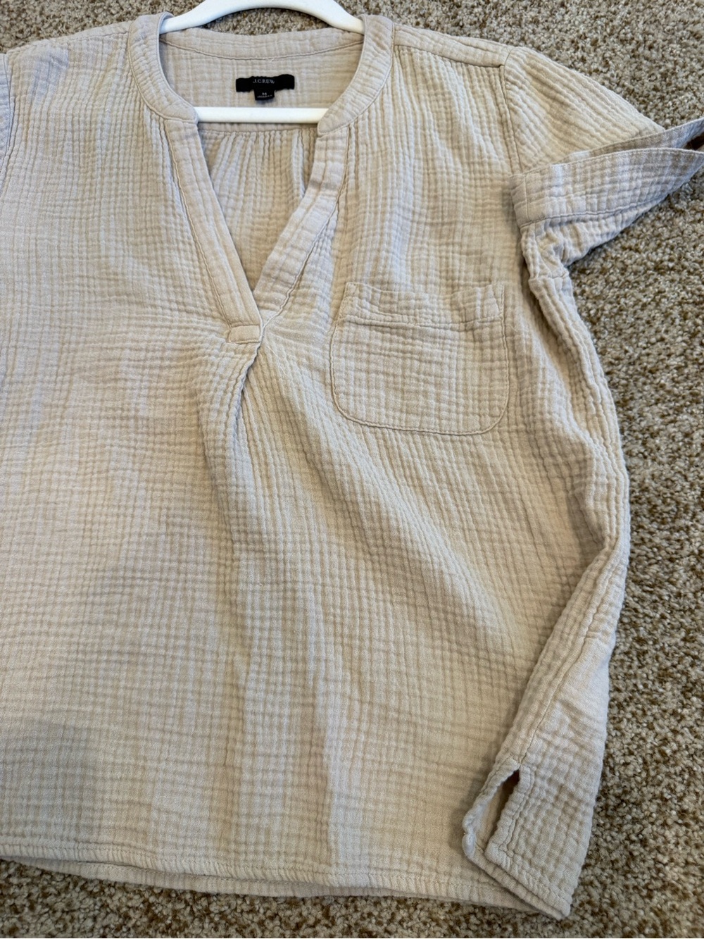 J. Crew Neutral Beige Short-Sleeve Cotton Gauze Top - Picture 8 of 8